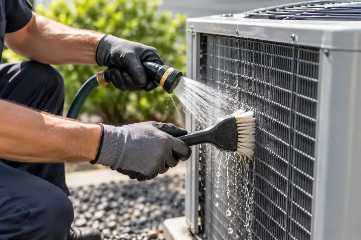 Technician checking a home heating system during a tune-up
