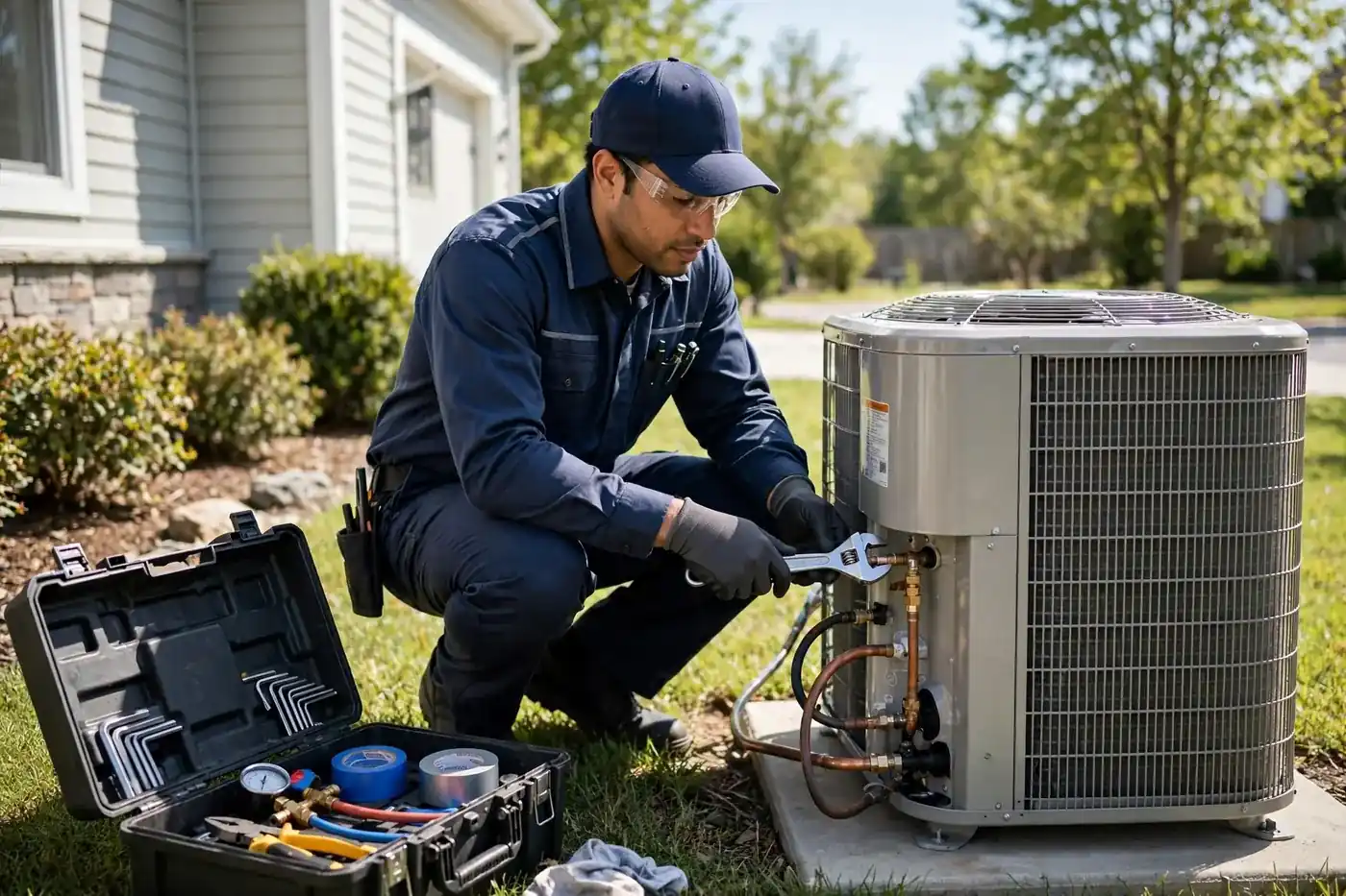 HVAC technician servicing a home furnace